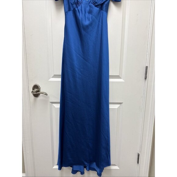 MAC DUGGAL Size 6 Blue Satin Empire Waist Puff Sleeve Formal Gown Dress New $498 - Picture 6 of 10